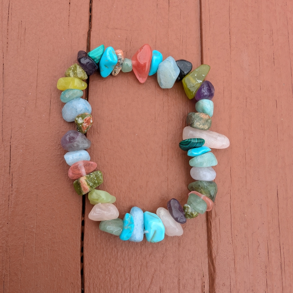 Handmade Multicolor Semiprecious Gemstone Chip Bracelet Stretch Example